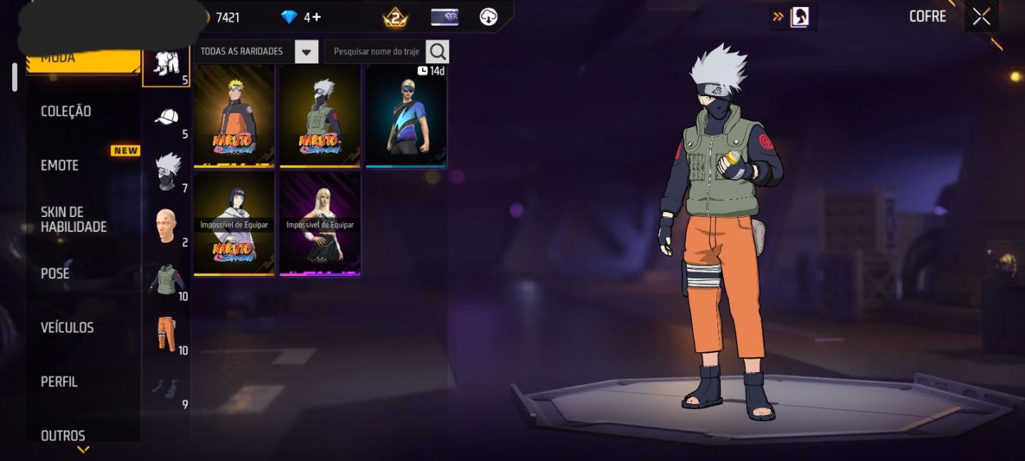 CONTA COM NARUTO + KAKASHI + HINATA + M4A1 DO NARUTO + 7 EMOTES + BIO (SEU EMAIL