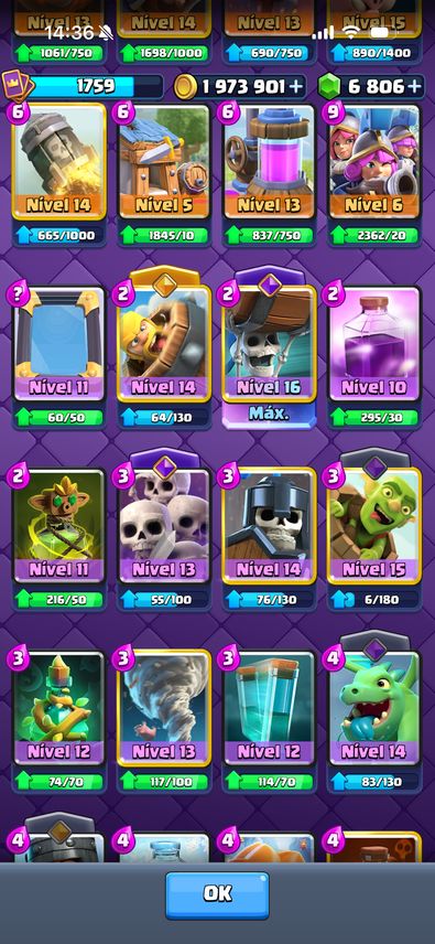 CONTA DE CLASH ROYALE DECK 2.6 NIVEL 16