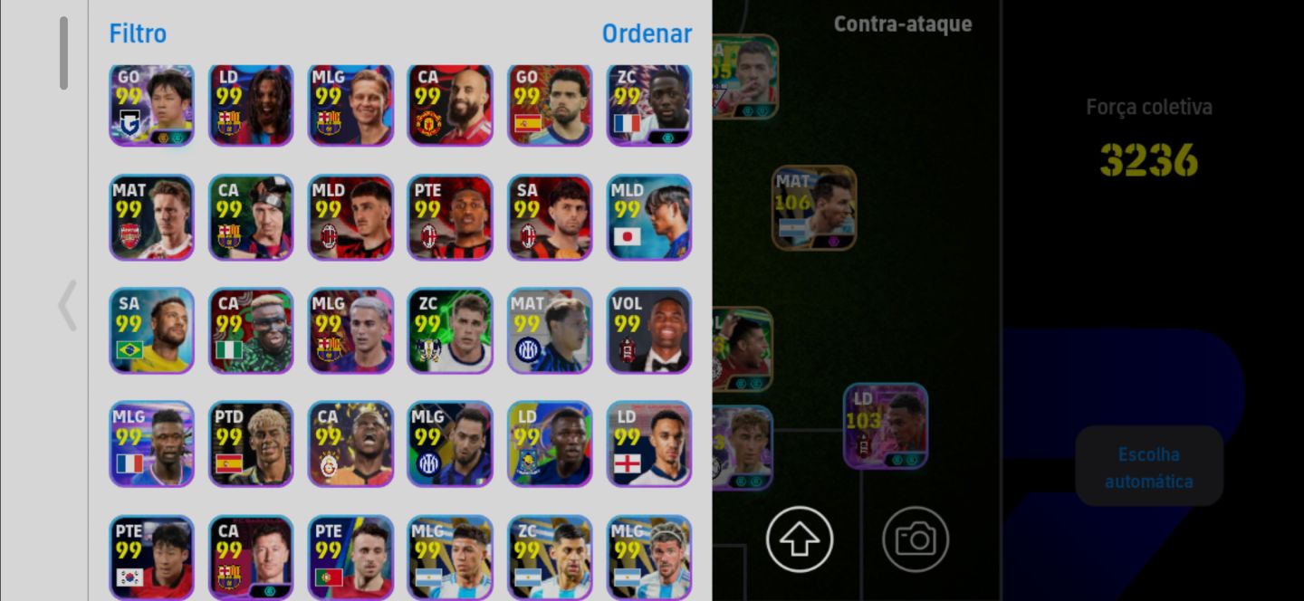 Conta Meta de Efootball Mobile com Messi 2021, Suarez, Cavani, Rivaldo e Mathaus