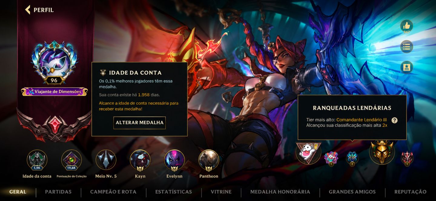 CONTA WILD RIFT | EX-GM III | 92 SKINS | 119 CAMPEÕES | 1.958 DIAS
