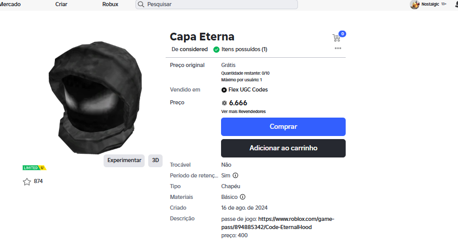 Conta Roblox Exclusiva (COM LIMITEDS) MUITOS ITENS OG