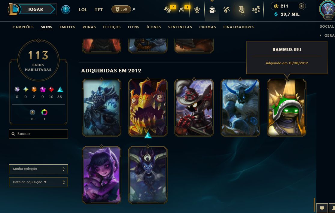 CONTA DE LEAGUE OF LEGENDS RAMMUS REI/RIOT KAYLE E + BAROM NATALINO PORO COSPLAY