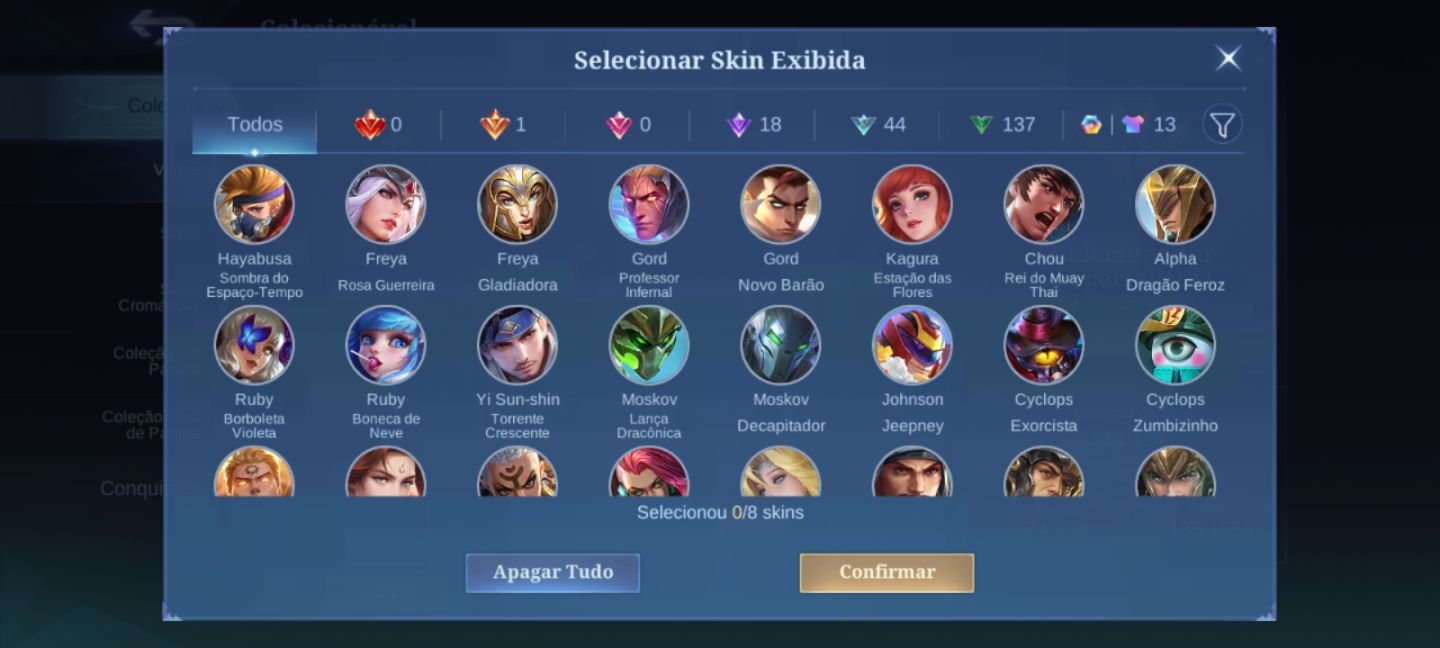 Conta de mobile legends com muitas skins