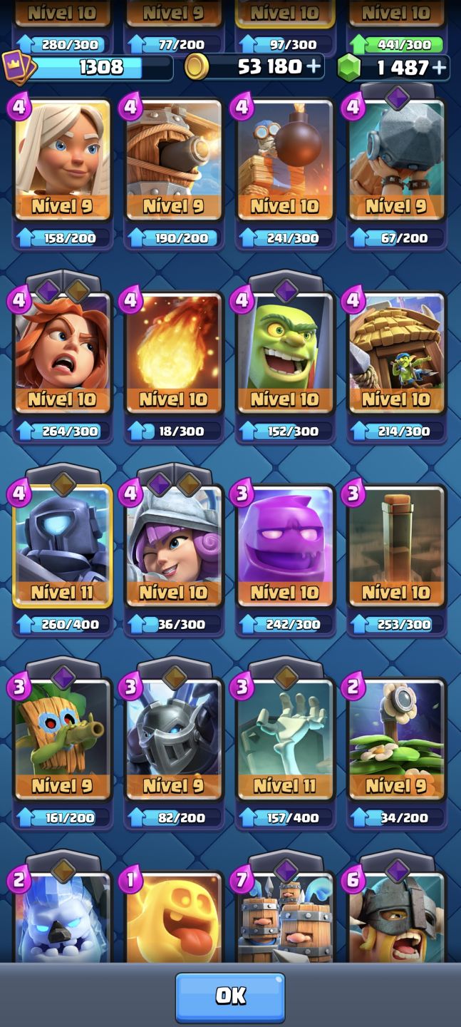 Clash Royale Arena 18 | Torre Lvl 13 | 119/123 Cartas | Evoluções