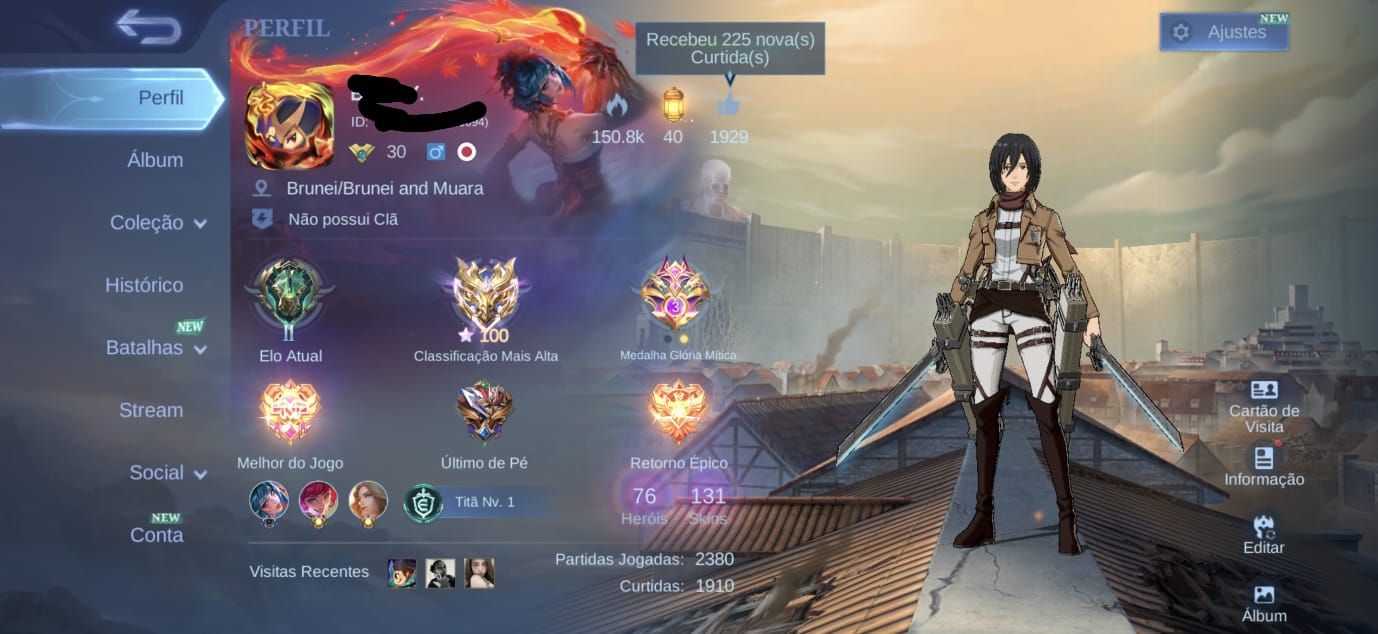 Conta de mobile legends com uma das melhores skins de attack on titan