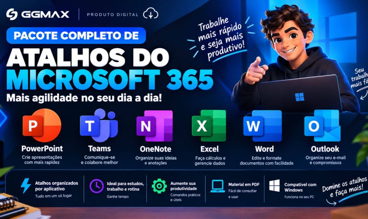 ATALHOS DO MICROSOFT 365 EXCEL, WORD, POWERPOINT, TEAMS, ONENOTE E OUTLOOK