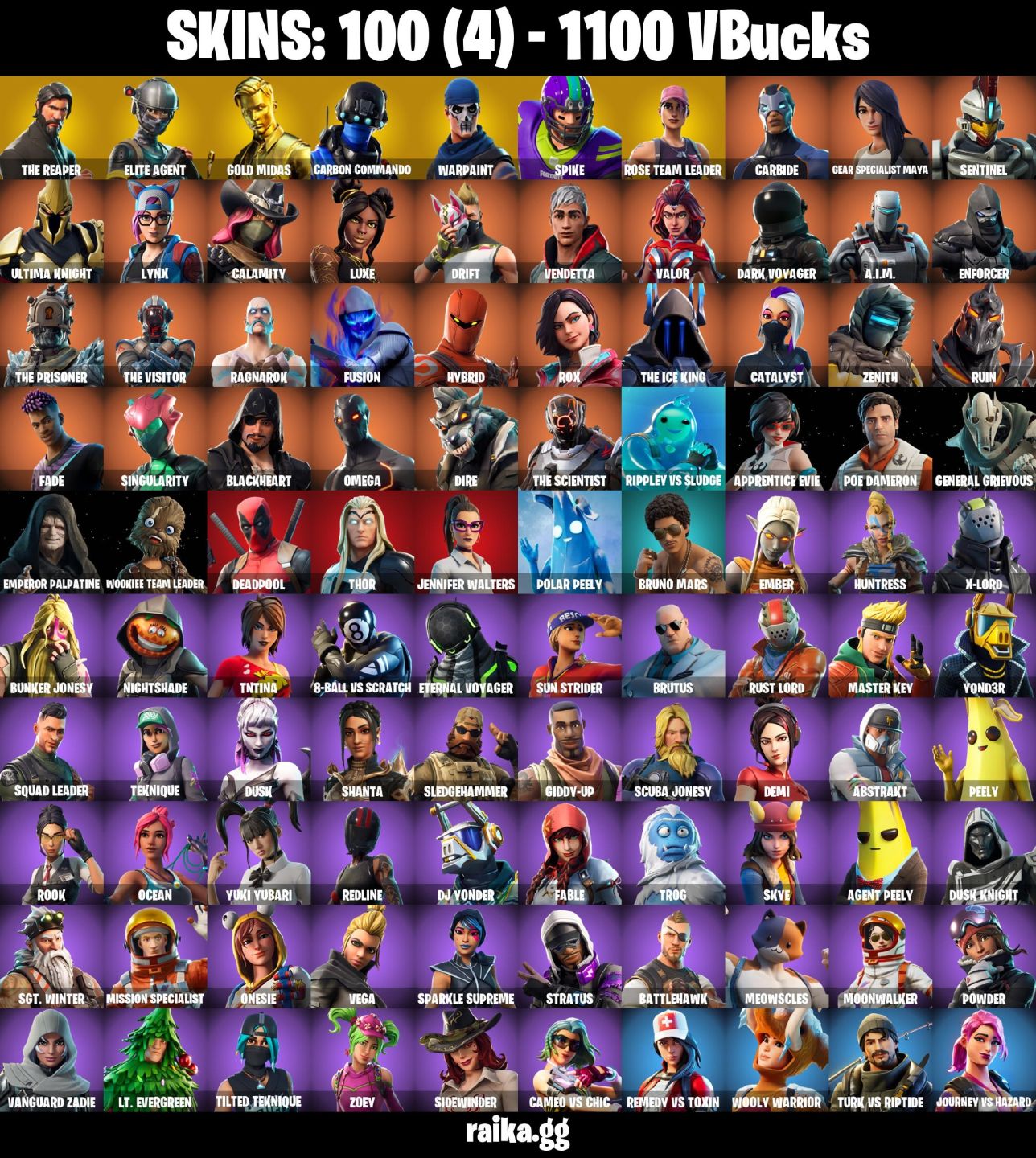 100 skins | OG STW | The Reaper | Elite Agent | Gold Midas Spike Omega Ragnarok
