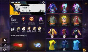 Conta Gemada com Skins do Naruto no Free Fire!