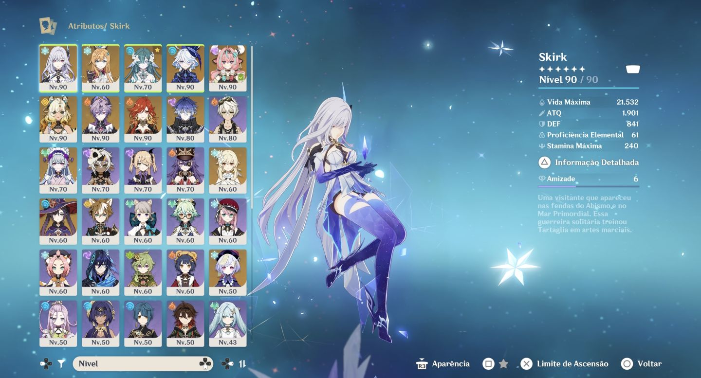 PACOTÃO GENSHIN + HONKAI | SKIRK PREMIUM, FURINA C1R1, DURIN R1 + EVERNIGHT C2R1