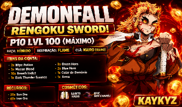 CONTA DEMONFALL P10 LV100 | HÍBRIDO | RENGOKU SWORD | CLA RARO | FLAME BREATHING