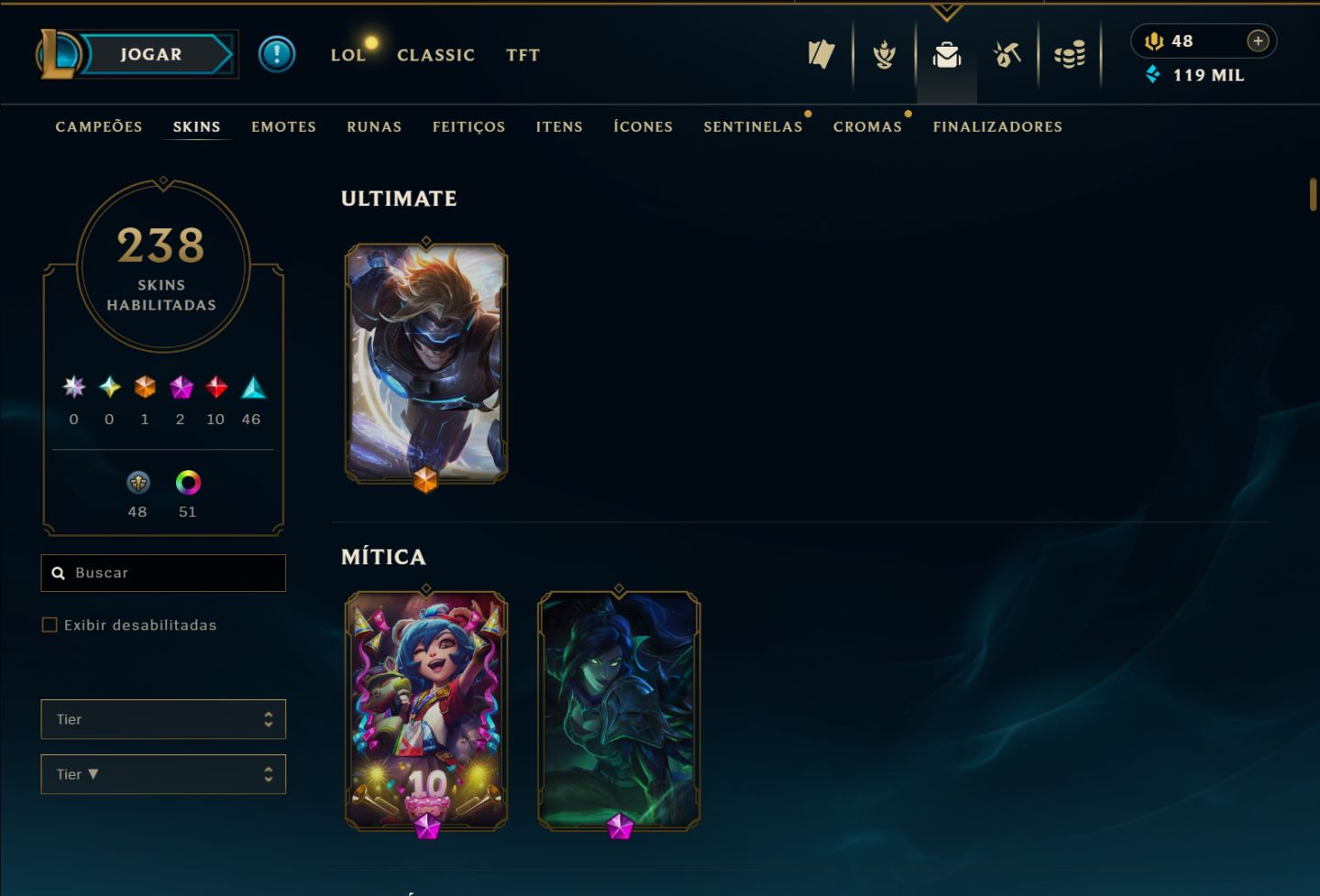 Conta LoL Mestre Full Champs 238 Skins, Ícones Antigos