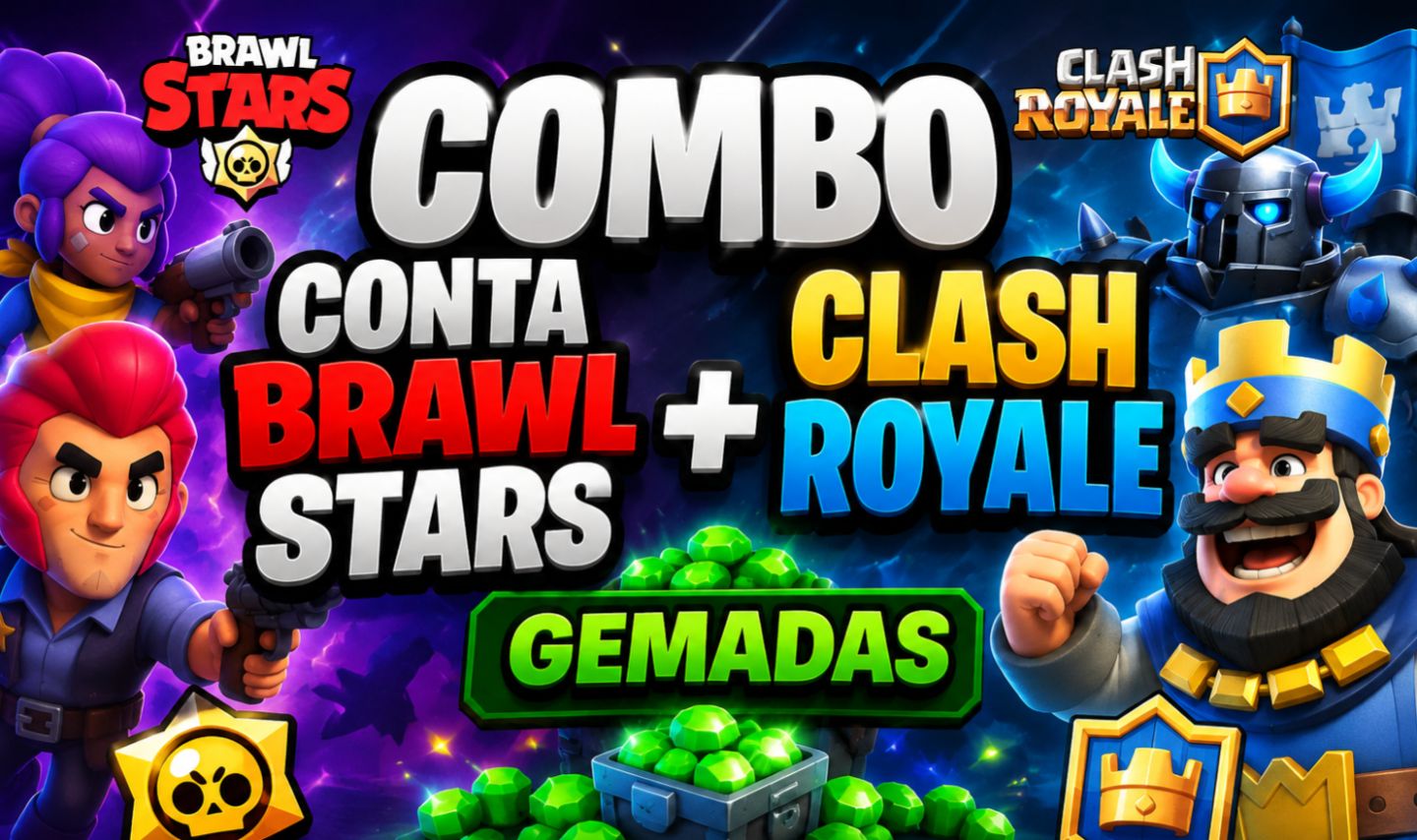 COMBO! Conta Brawl Stars + Clash Royale!! AMBAS GEMADAS!