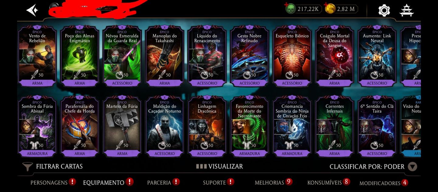 Conta mortal Kombat, Android, 215 K de Alma, varios épicos no X