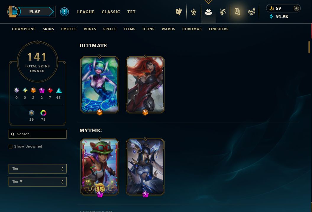 Conta Lol Esmeralda 141 Skins Lv 206
