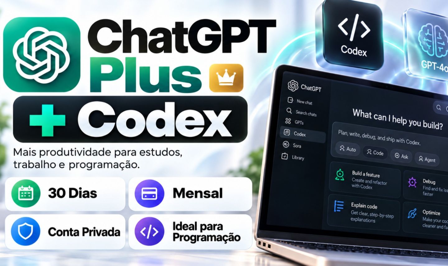 ChatGPT Plus 30 Dias com Codex Conta Privada IA Premium