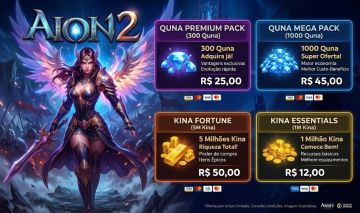 Aion 2 Siel | Quna e Kina | 1000 Quna R$ 45 | 500 Quna R$25| 5Kk Kina R$50