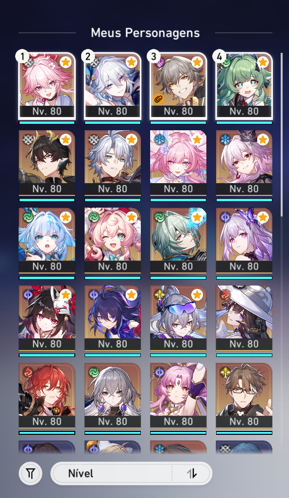 Conta Honkai: Star Rail TL:70, 24 Personagens T5 e 13 cones T5 + Skin + Eidolons