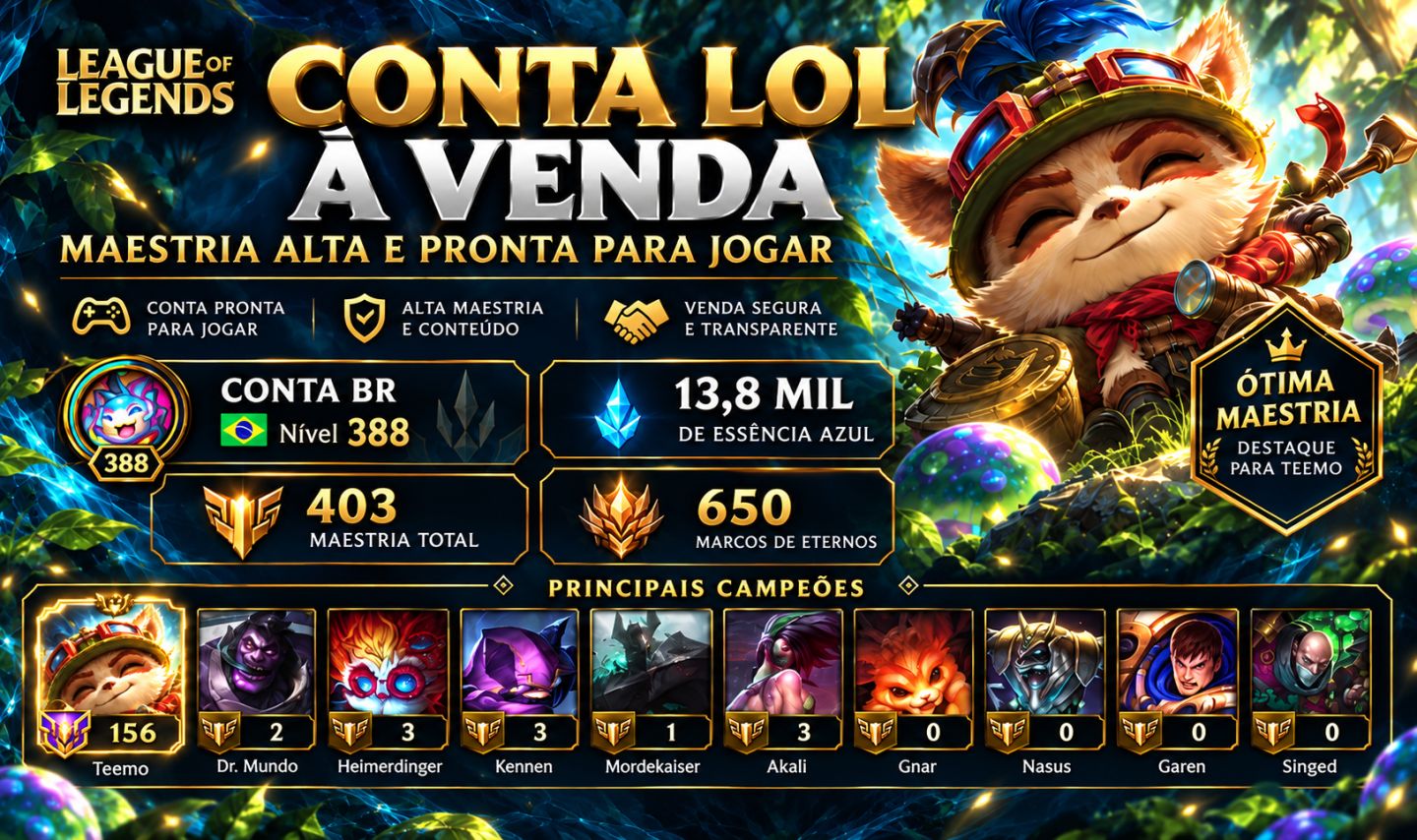 CONTA LOL NÍVEL 388 | 534 SKINS | 44 LENDÁRIAS | 4 ULTIMATE | 8 MÍTICAS
