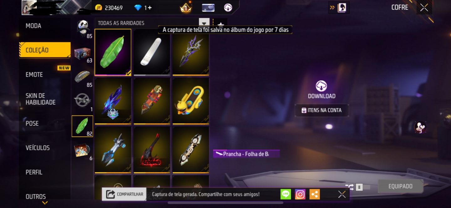 Conta Free fire level +70 com punho e naruto e tudo mais!!