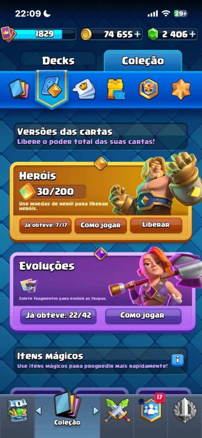 CONTA COM 14K DE TROFEUS + 122 CARTAS + 2400 GEMAS, 100% SEGURA! SÃO ANOS UPANDO