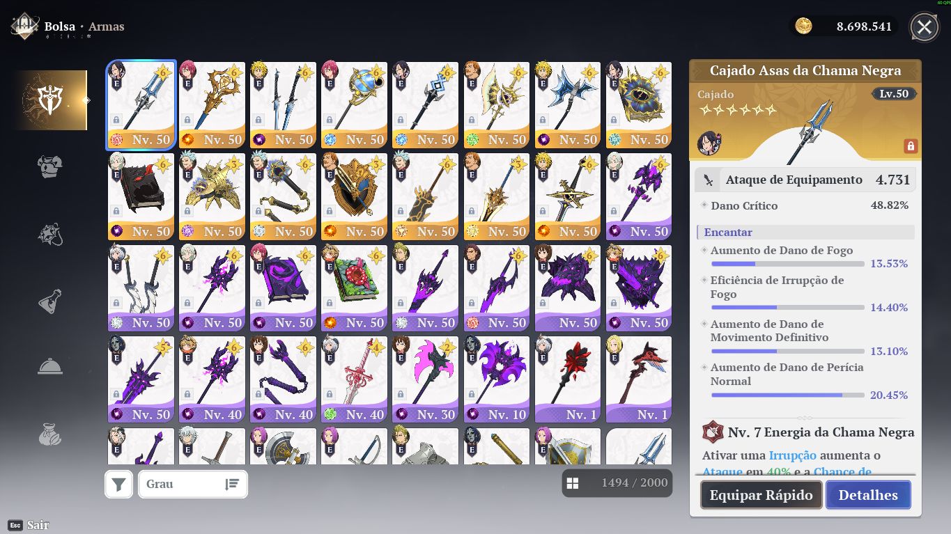 Conta 7DS ORIGIN : FULL ENDGAME, CONTA COMPETITIVA, COM TODOS OS PETS +