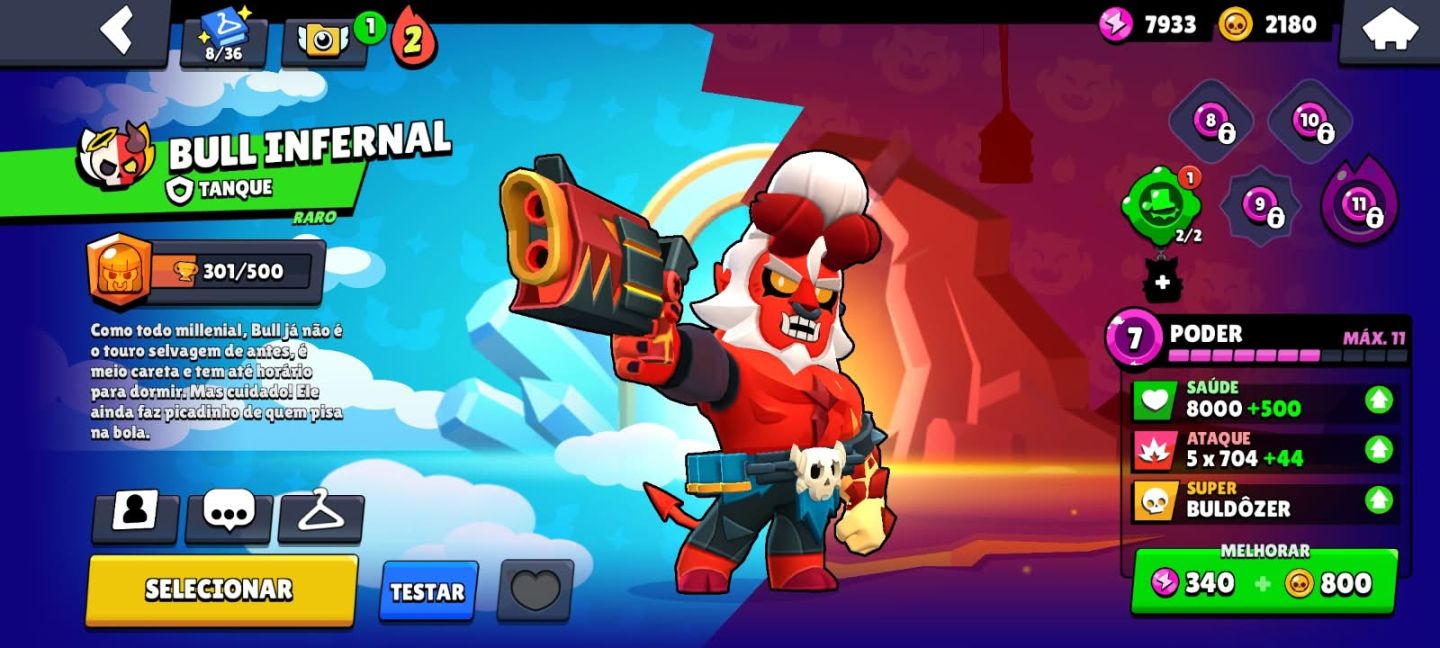 Conta braw stars relativamente boa com skins do bob esponja oito e bit antivirus