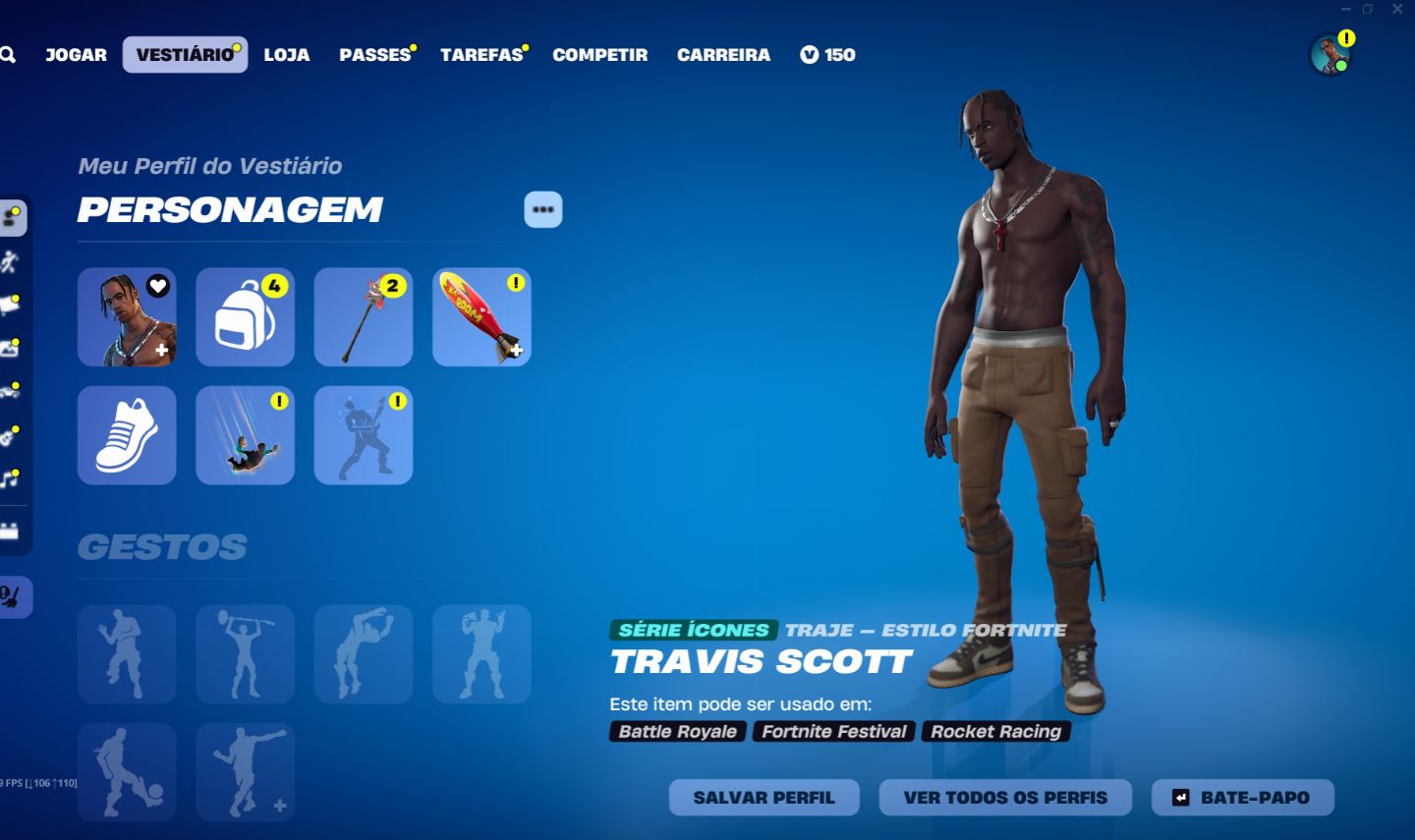 Conta Fortnite RARÍSSIMA! Travis Scott + Skins OG T3/T4 + Passes 8, 9, X e C2T2