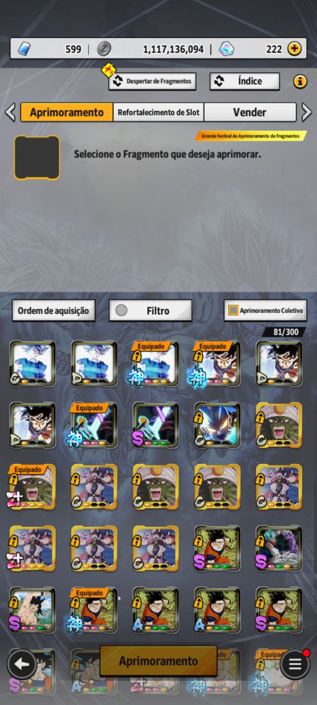 Conta Dragon Ball Legends com muitos personagens