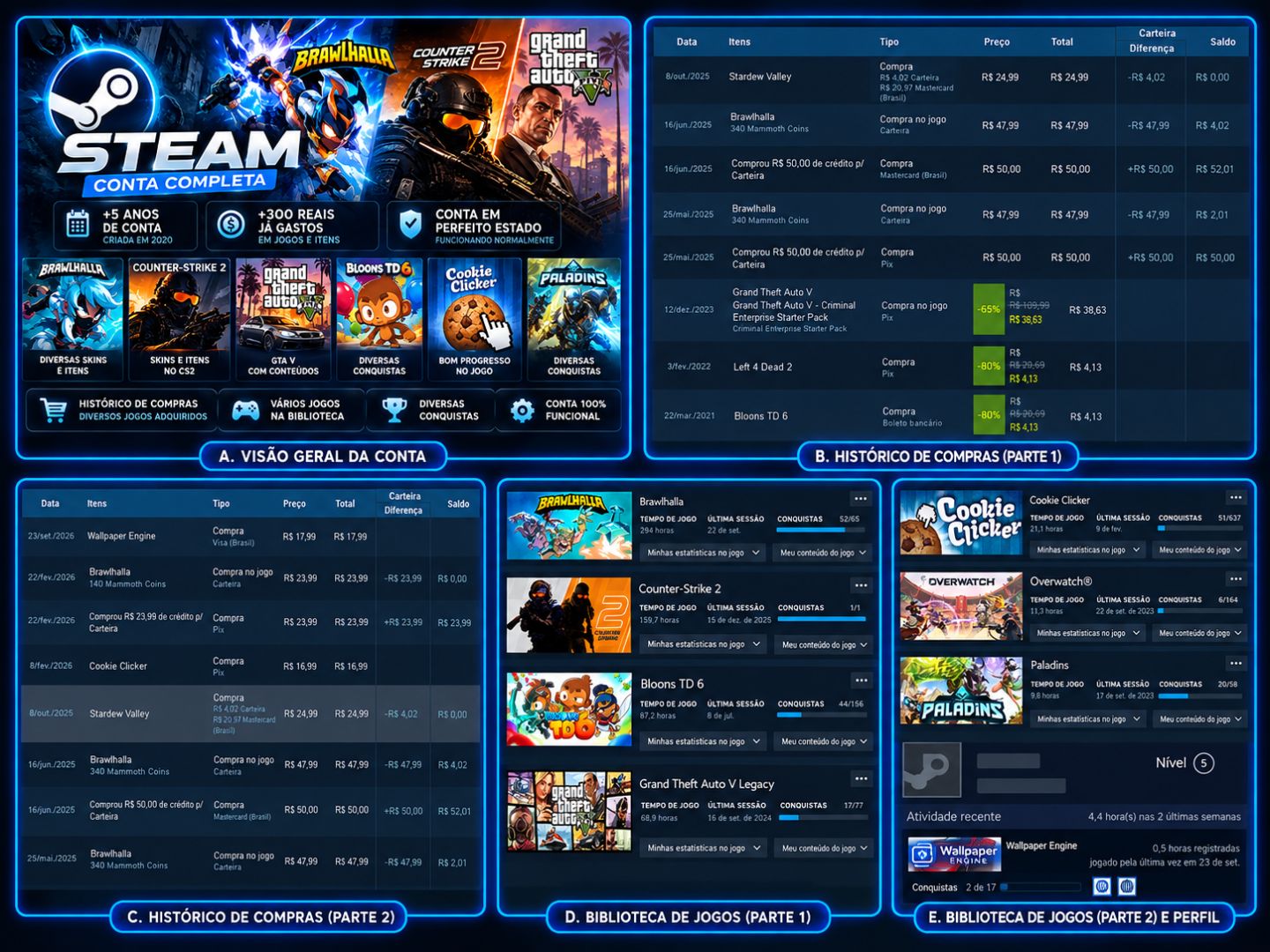 CONTA FULL ACESSO STEAM COM SKINS E DIVERSAS MEDALHAS