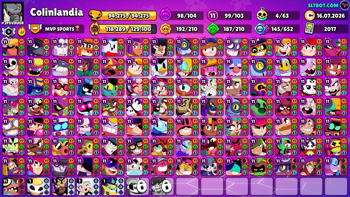 Uma conta de Brawl Stars com diversas skins e quase full