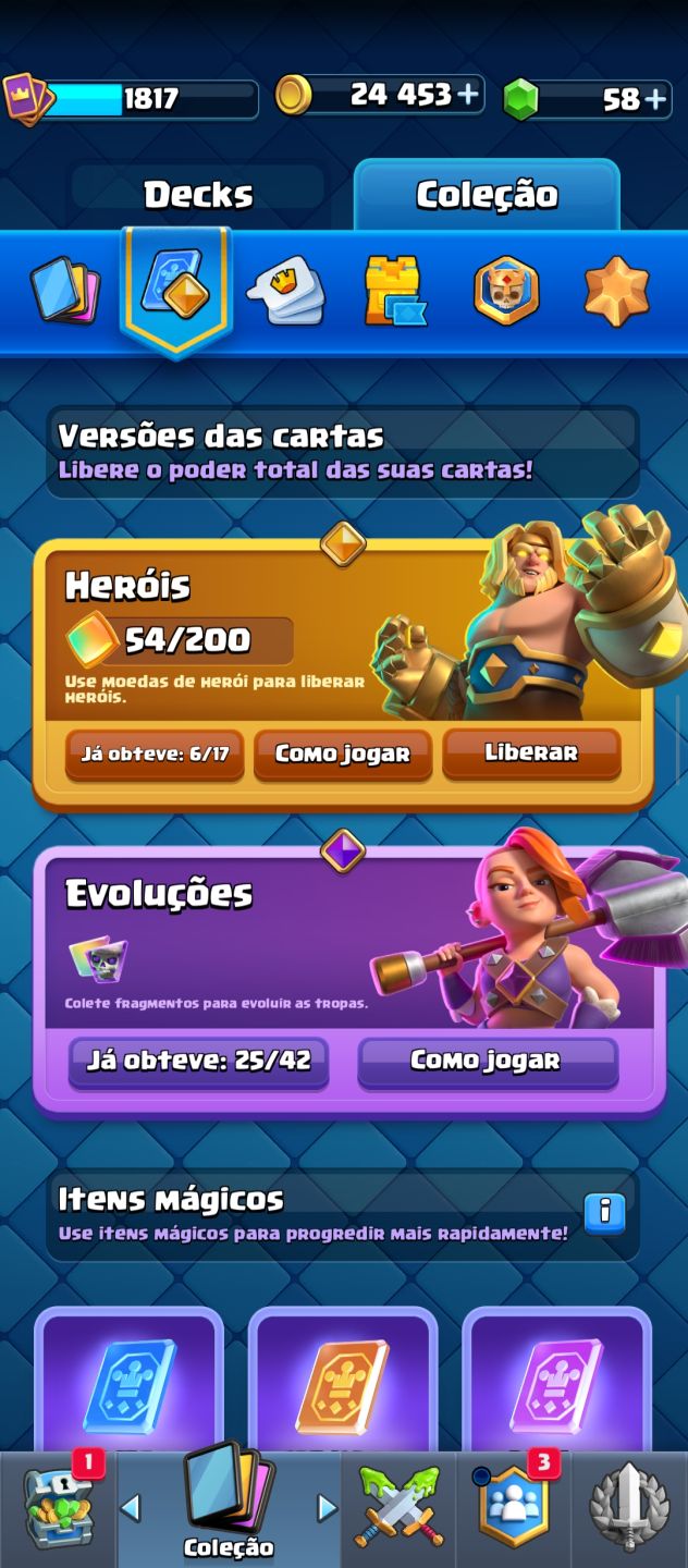 Conta montada e de qualidade arena 31, cartas raras e cartas nível Max.