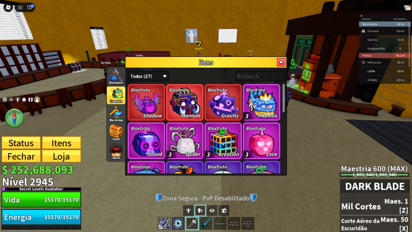 CONTA BLOX FRUITS COMPLETA LEVEL 2945 + DARK BLADE BRANCA + CREATION PERMANENT