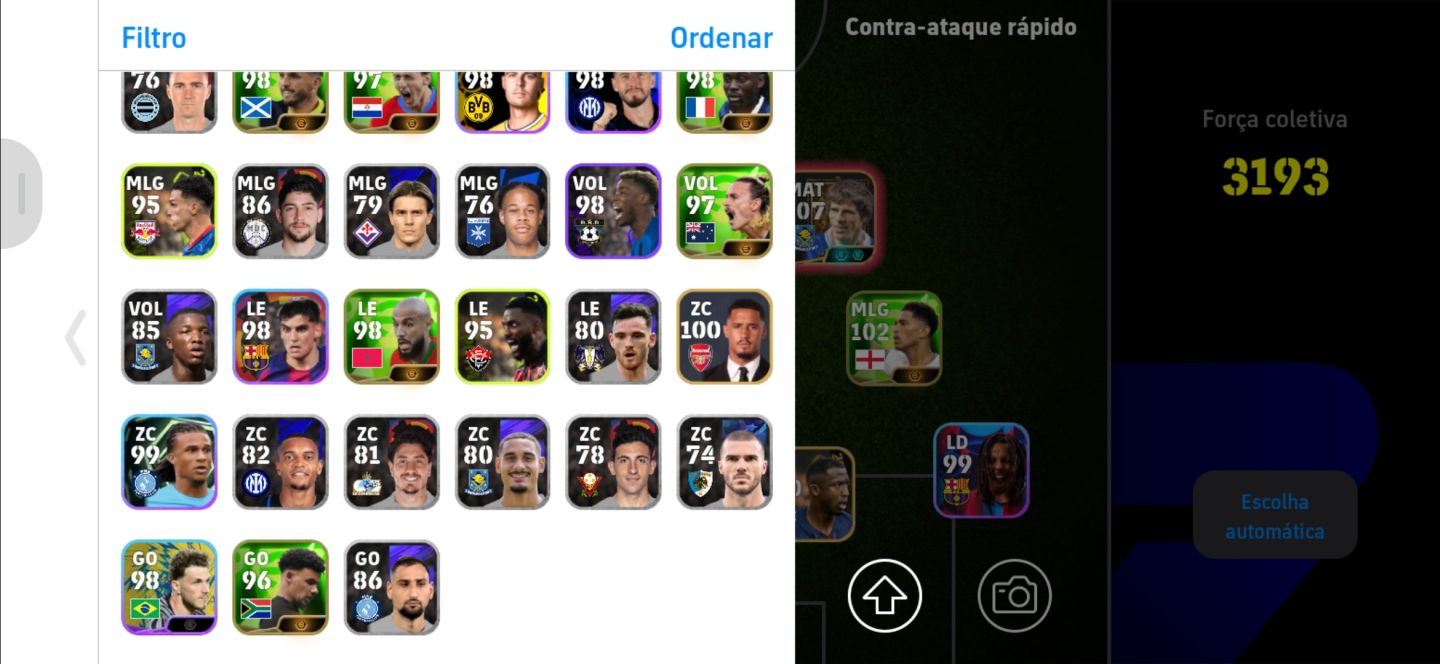 Conta de efootball com 3193 de força com vários jogadores bons
