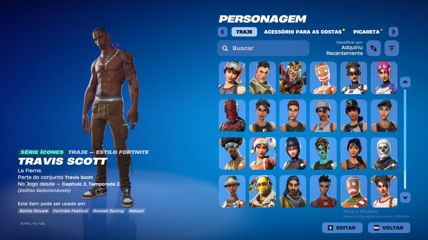 CONTA FORTNITE CAVALEIRO NEGRO, JOHN WICK, TRAVIS SCOTT + SALVE O MUNDO