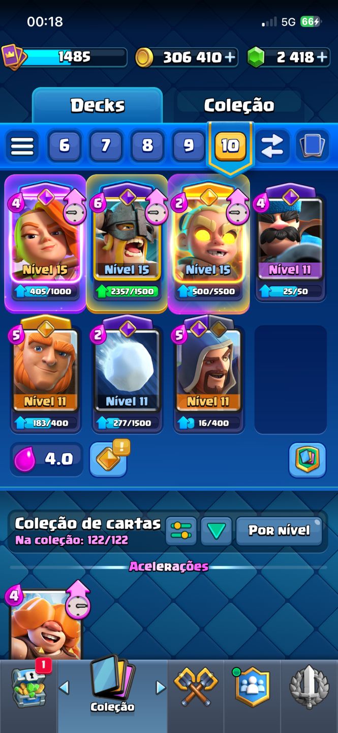 Conta Clash Royale full acesso 8 anos, 10700 troféus com 6 cartas nível 15
