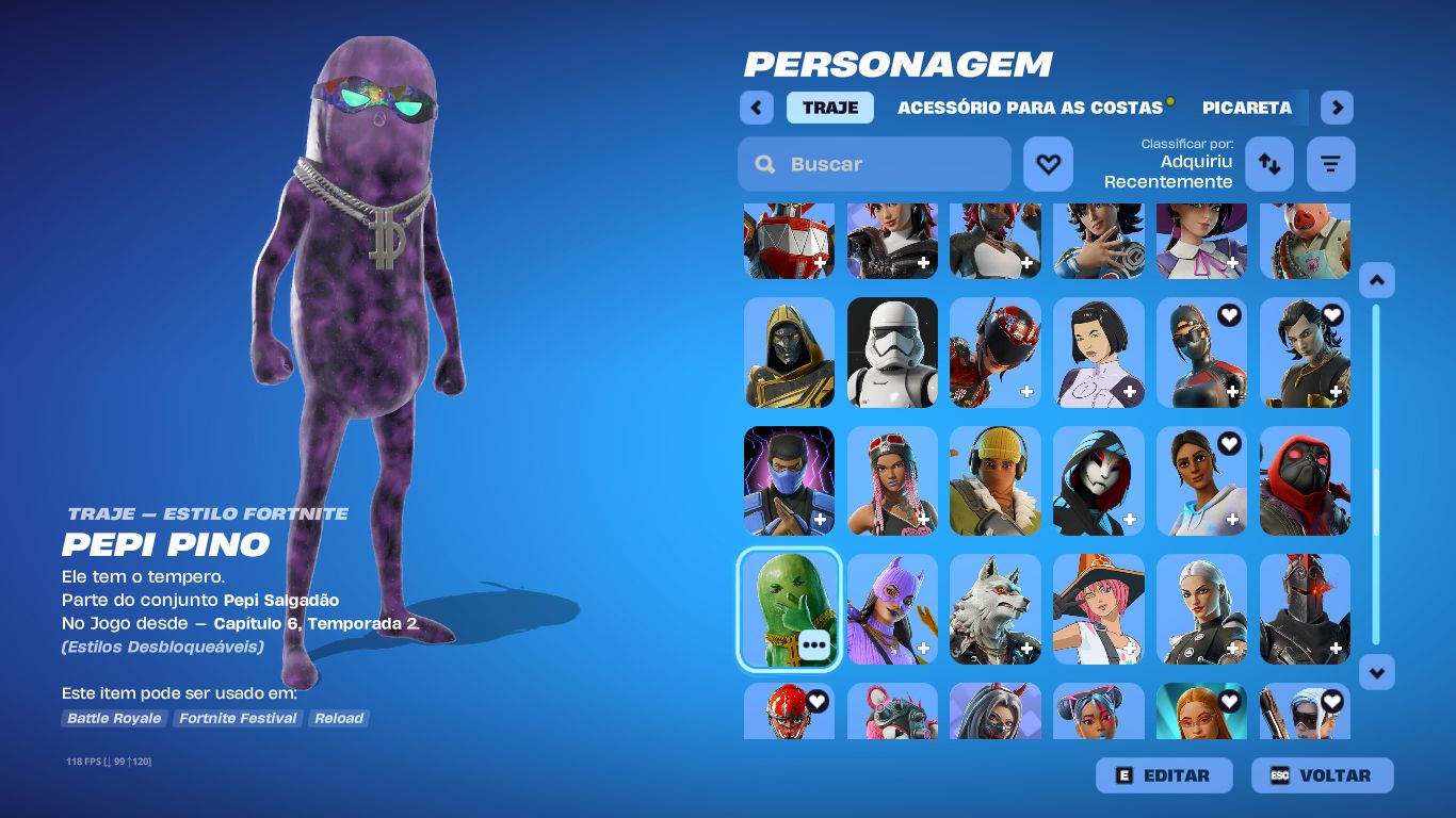 Conta de fortnite com 122 skins, 100 picaretas e atualmente com o clube ativado.
