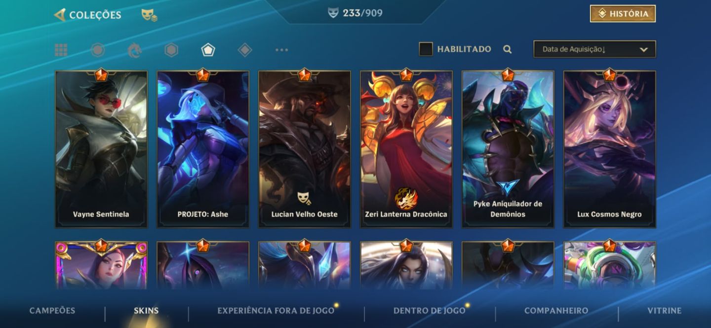 Conta wild rift, todos os campeos, 45k de coleção de skin