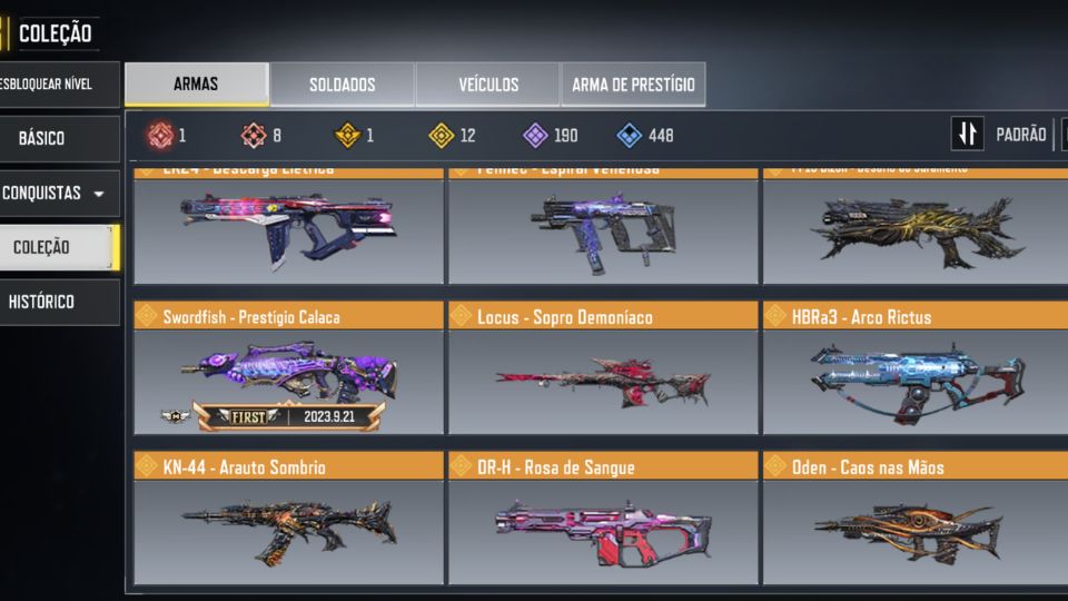 CONTA COD MOBILE UPADA MAX.VARIAS ARMAS MITICAS E LENDARIAS