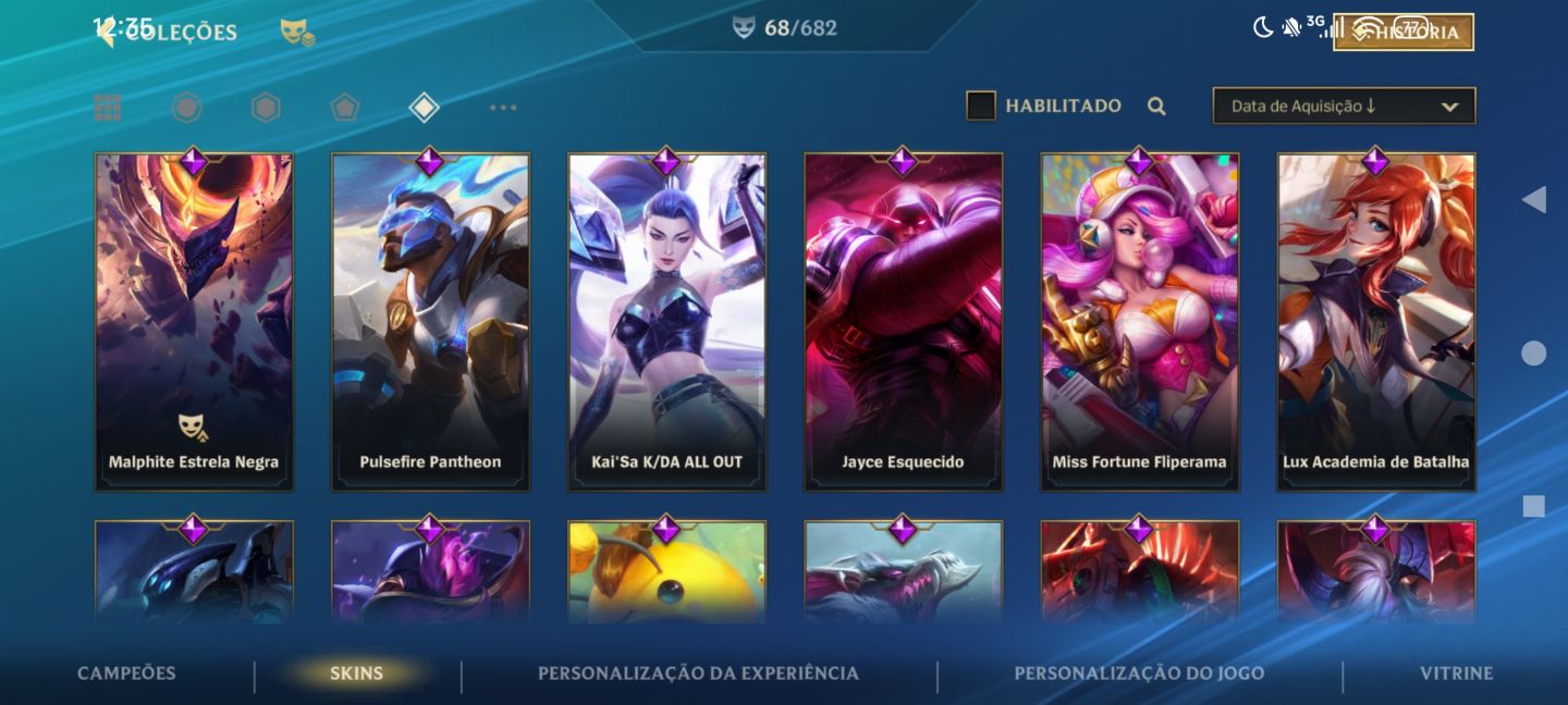 Conta Wild Rift 68 skins, 88 campeões