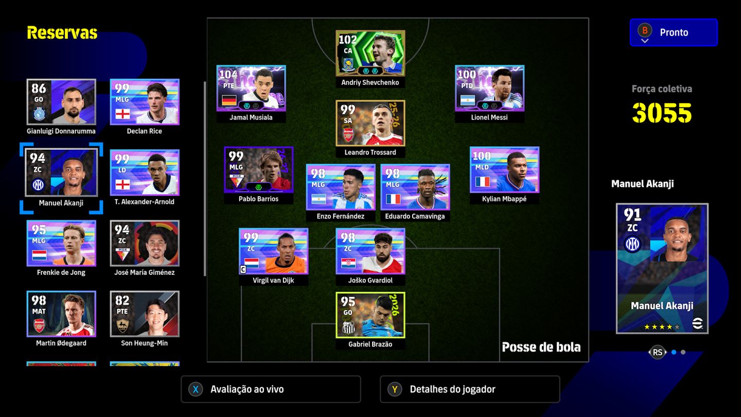 CONTA EFOOTBALL XBOX/PC PARA INICIANTE COM SHEVCHENKO, MUSIALA SHOW TIME E +100
