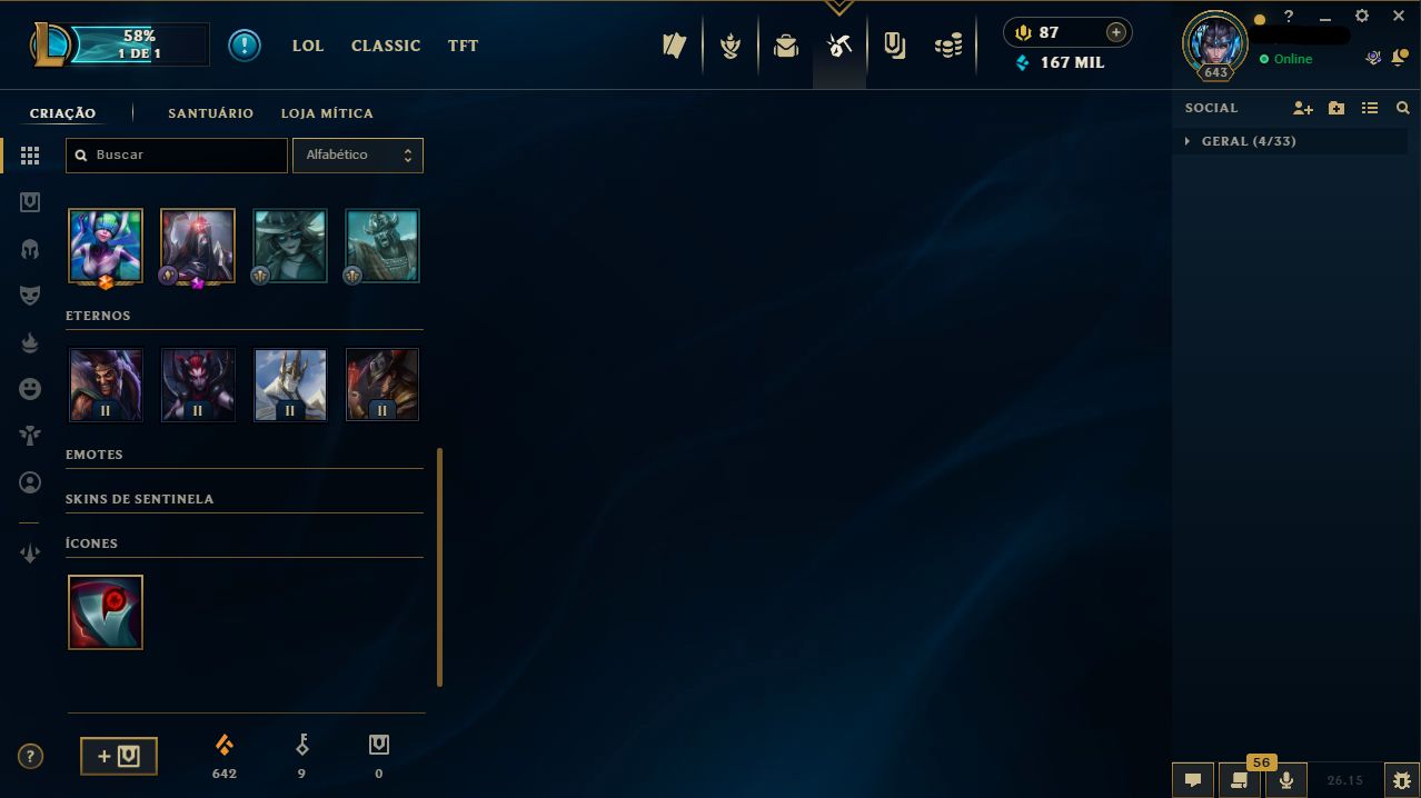 CONTA LEAGUE OF LEGENDS CRIADA EM 2016 LV 643 C/ 870 SKINS