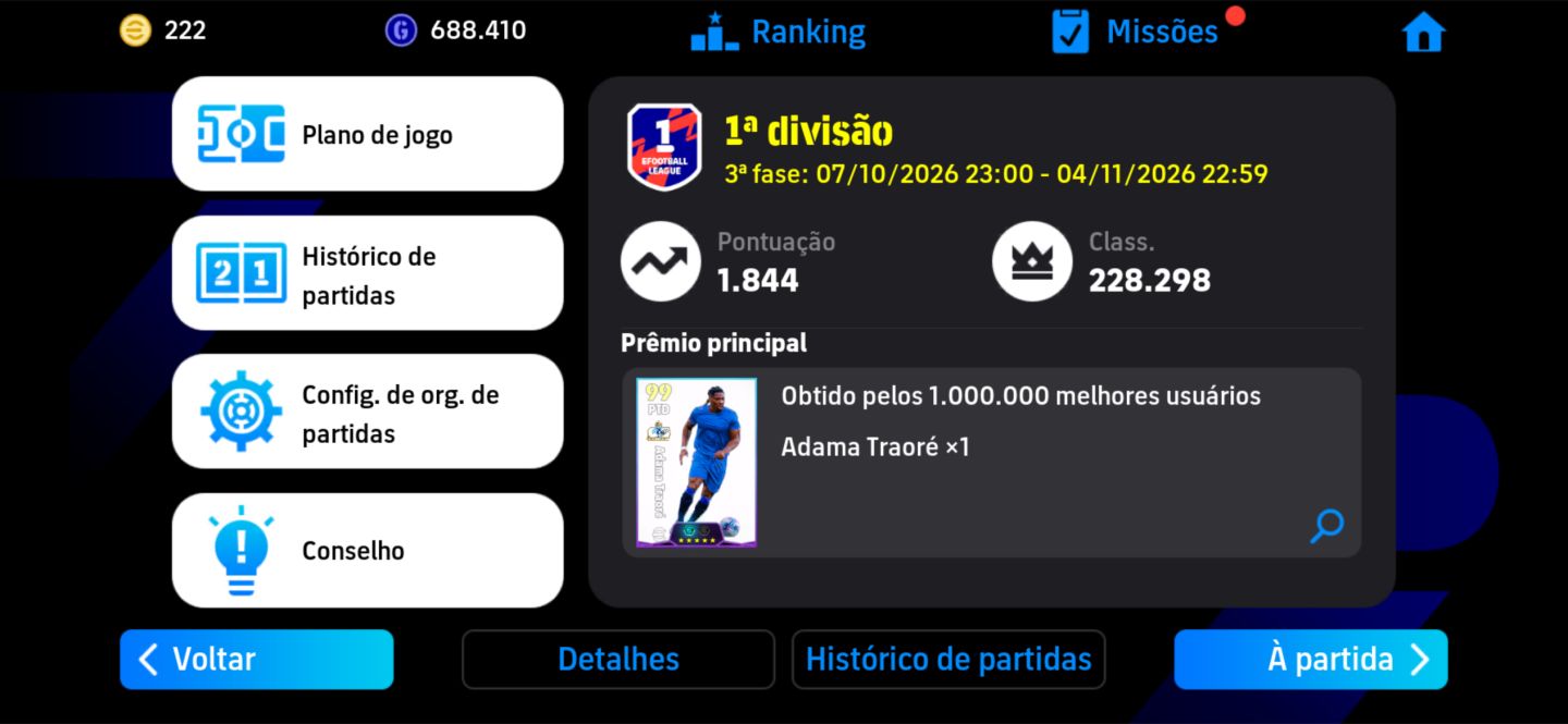 CONTA EFOOTBALL BOA +3250 DE FORÇA SO KONAMI