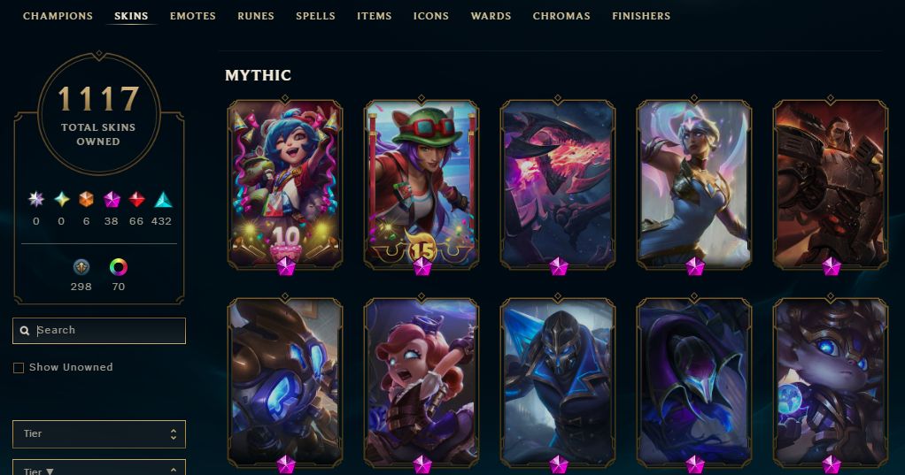 1117 SKINS, 70 CHROMAS - CONTA DE LEAGUE OF LEGENDS