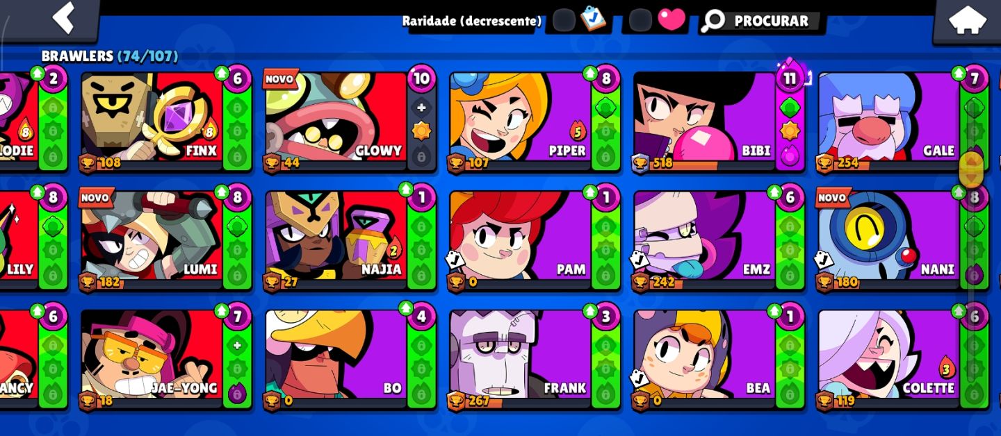 Conta Brawl Stars!! Tem 74 Brawlers Tem 13 Brawlers com Hipercarga