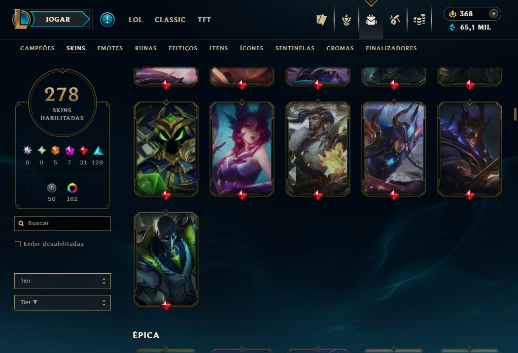 CONTA LOL: NÍVEL 773 | 278 SKINS | 5 ULTIMATE | 7 MÍTICAS | 31 LENDÁRIAS