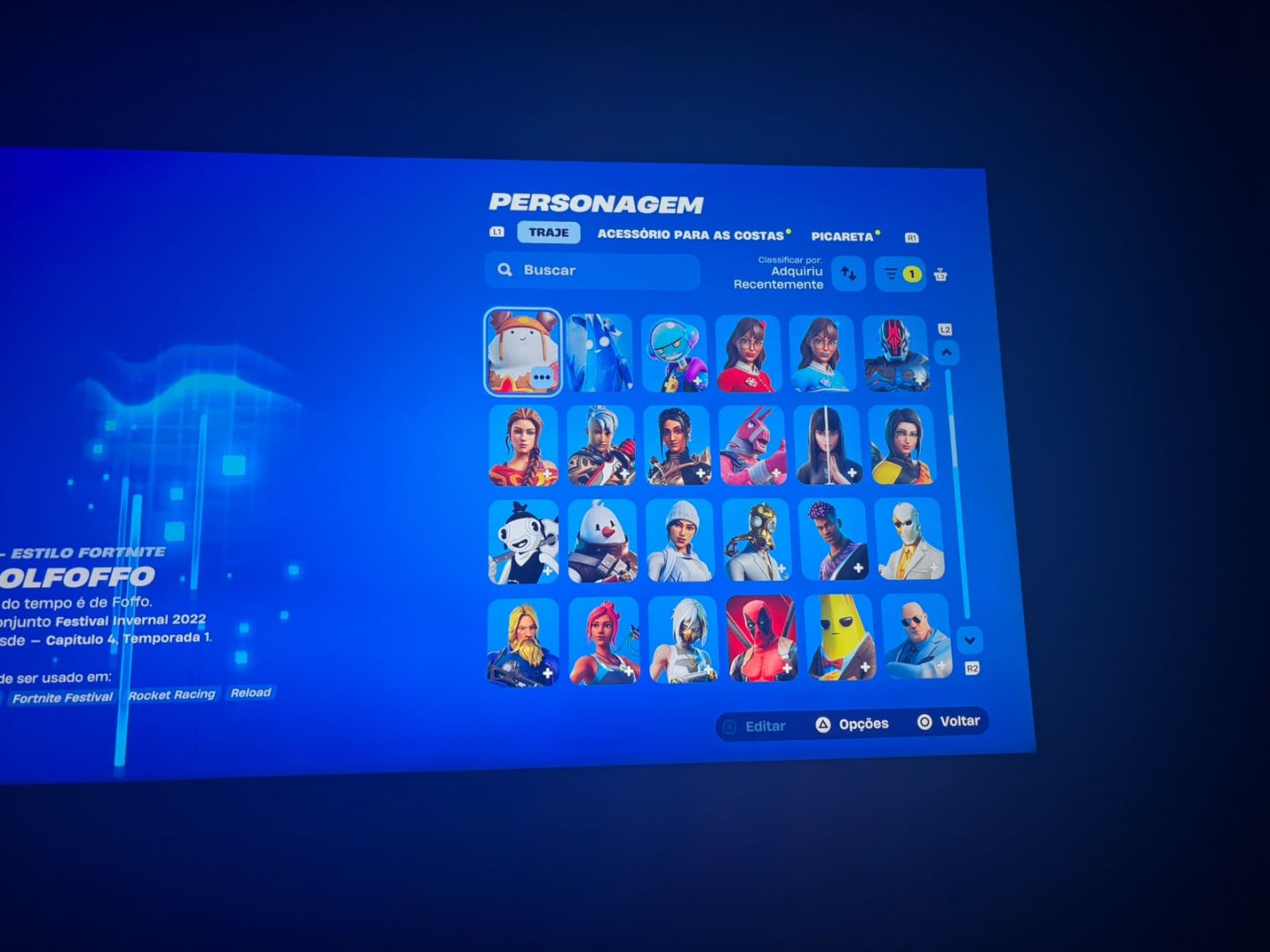 Conta Fortnite, 145 skins passe da temp 4 até a x completos