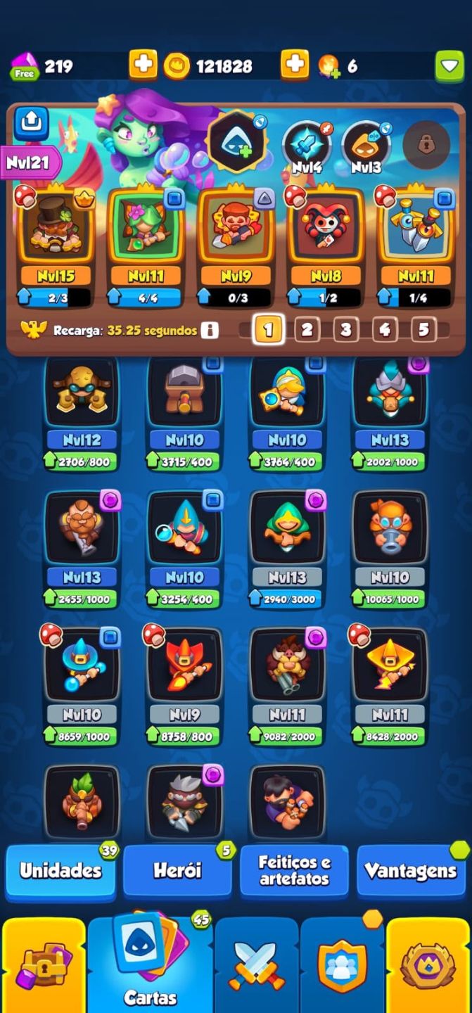 Conta Rush Royale BRIGUENTO LV 15 MONGE LV 13 + DRIADE LV11 1189 DE CRITICO