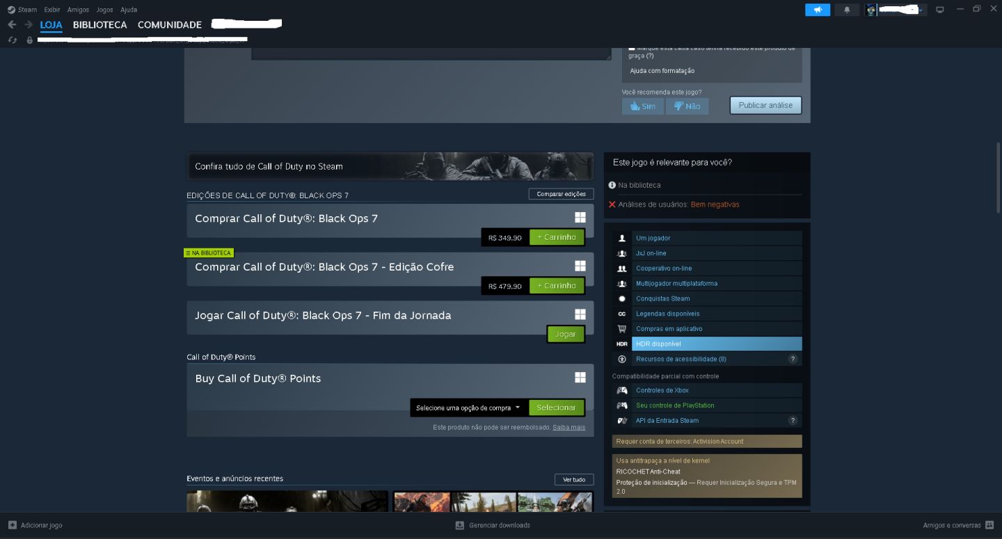 CONTA STEAM COM CALL OF DUTY BLACK OPS 7 EDIÇAO COFRE COMPRADO + OUTROS JOGOS