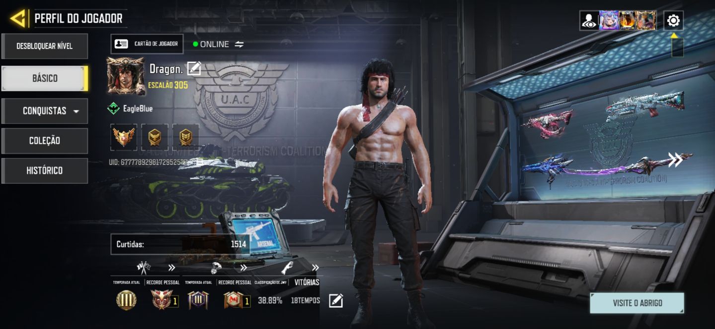Conta call of duty mobile com Rambo