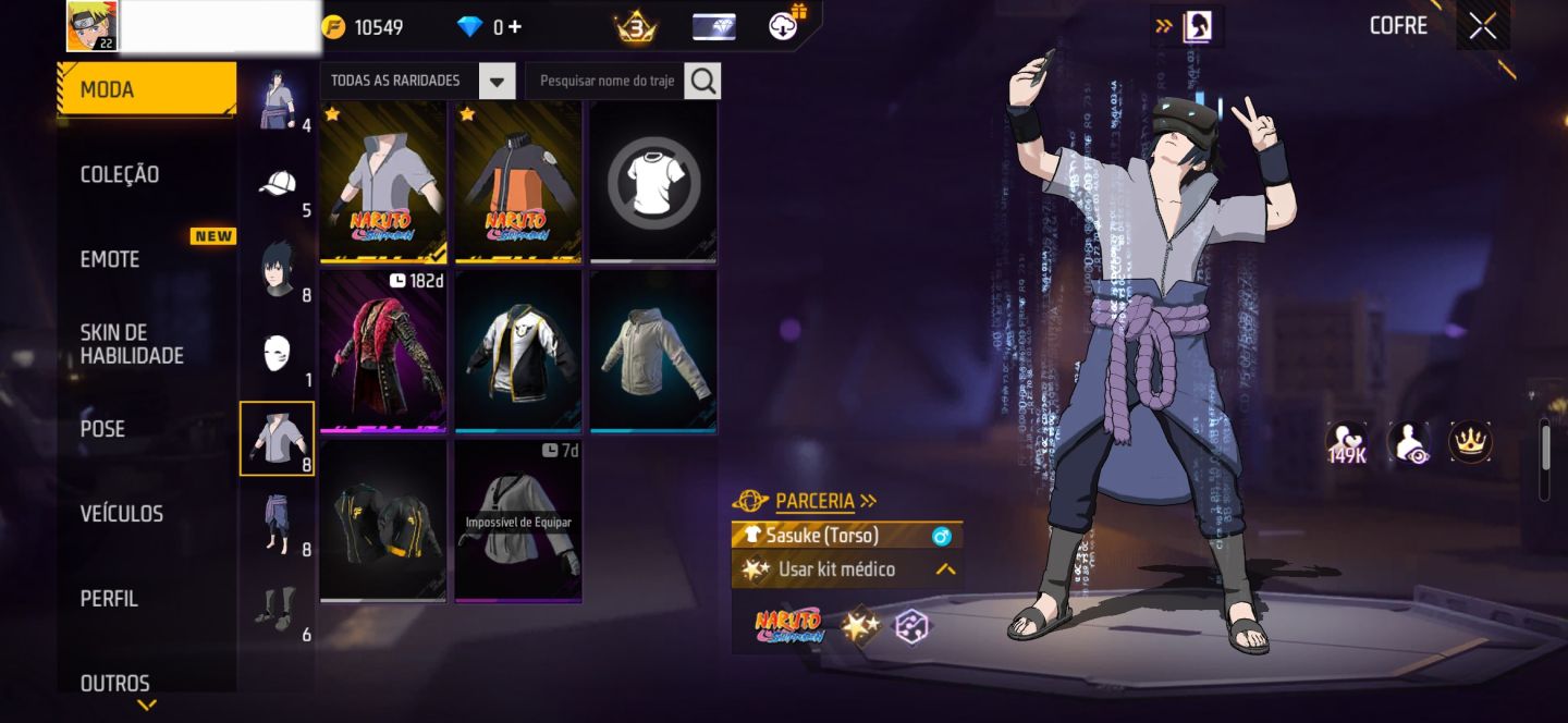 CONTA BOT DE FF COM NARUTO E SASUKE